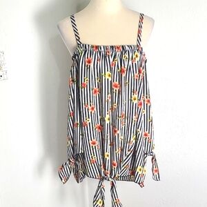 LA Gypsy Floral Striped Off- Shoulder Top with Tie at Waist & Sleeves, Size 3X